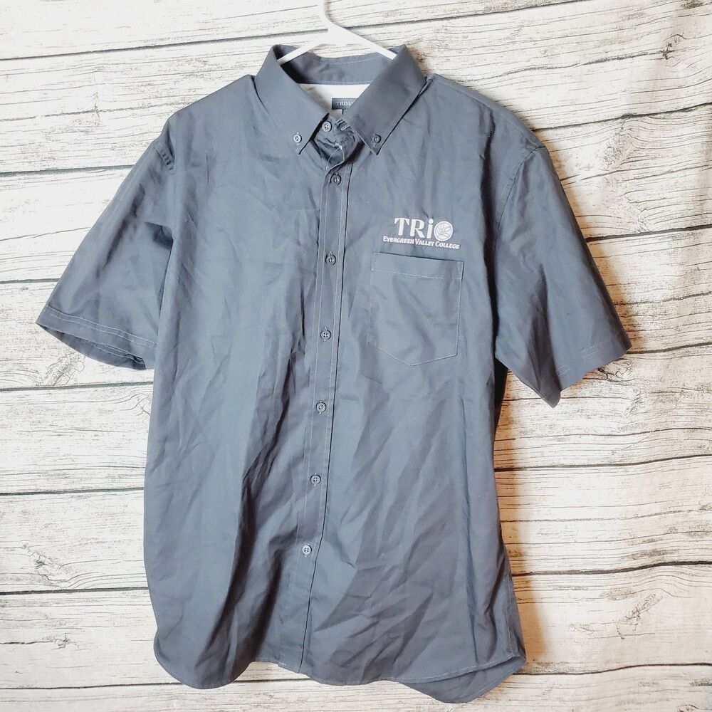 Trimark Gray Tri Evergreen Valley College Embroidered Print Short Sleeve Button